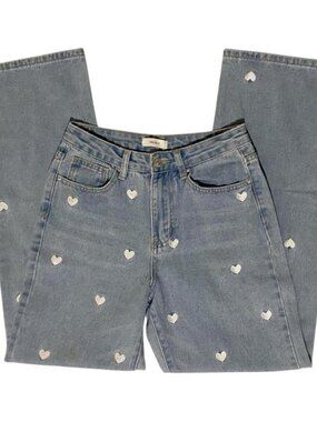 Straight leg jeans with heart embroidery
